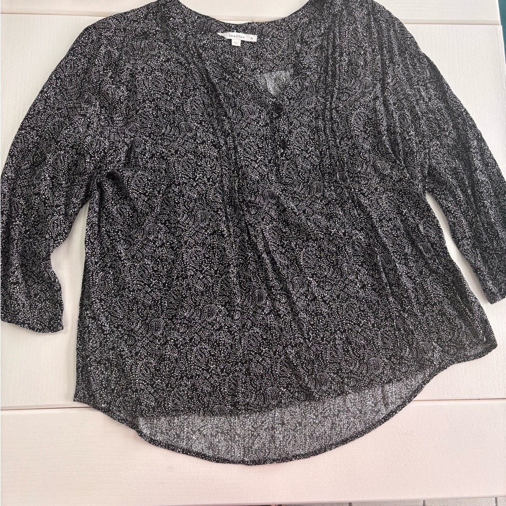 fun2fun Black White Womens Blouse Pattern 3/4 sleeve